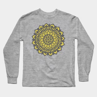 Flower Mandala Grey and Yellow Long Sleeve T-Shirt